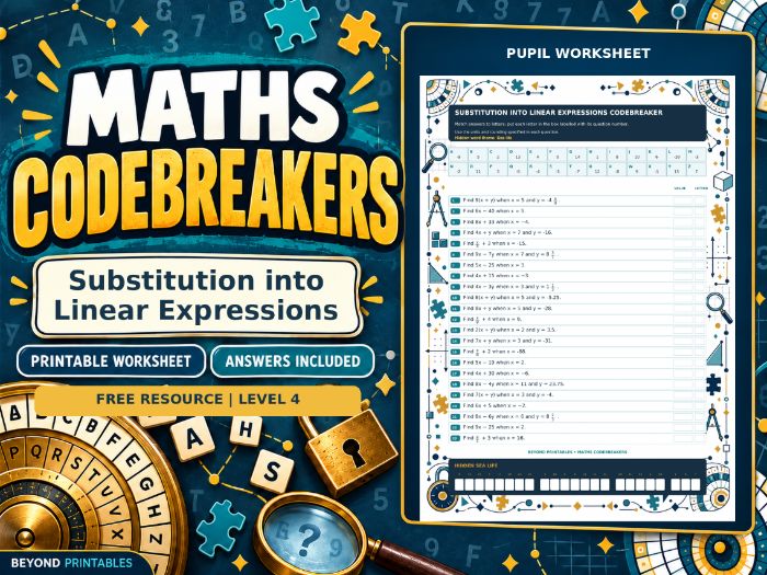 FREE Substitution into Linear Expressions | Maths Codebreaker | Answers Included