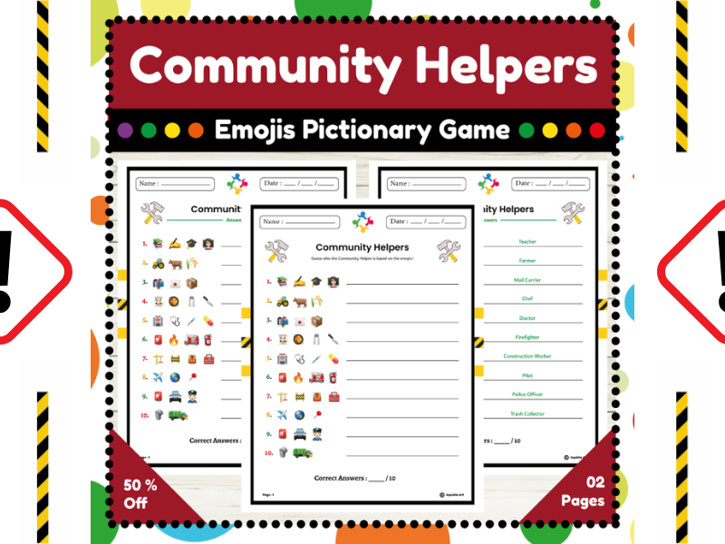 Community Helpers Emoji Pictionary Game : Fun and Engaging Learning for Kids