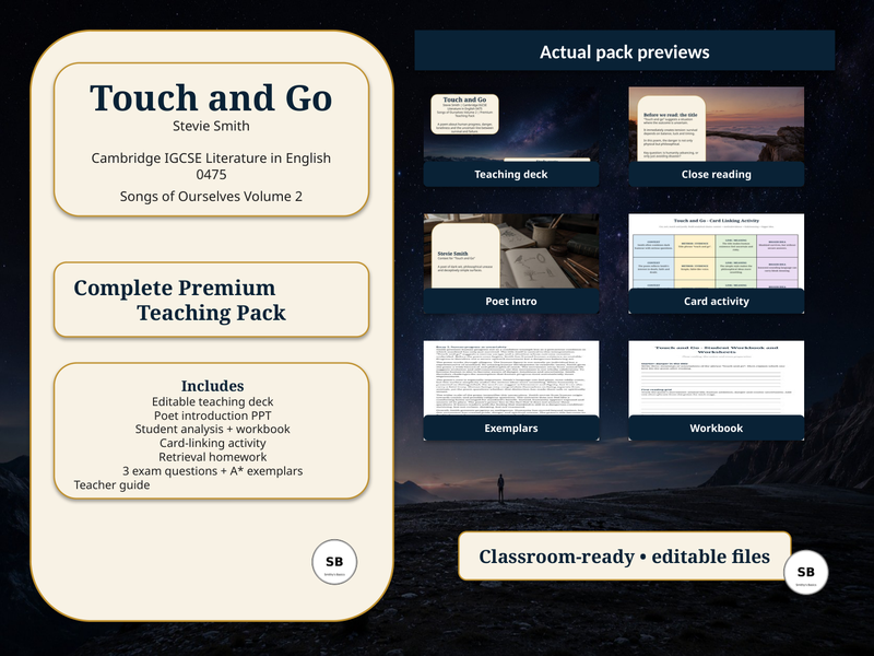 “Touch and Go” – poem by Stevie Smith - Teaching and Learning Pack - Smithy's Basics