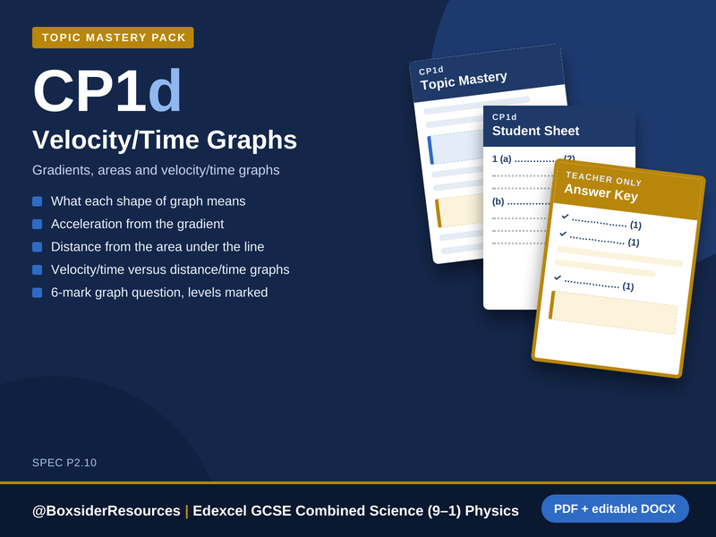 CP1d Velocity/Time Graphs | Edexcel GCSE Combined Science Physics Topic Mastery Pack