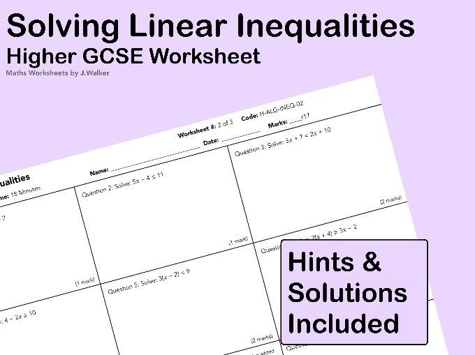 GCSE Maths Worksheet: Solving Linear Inequalities - Higher Tier