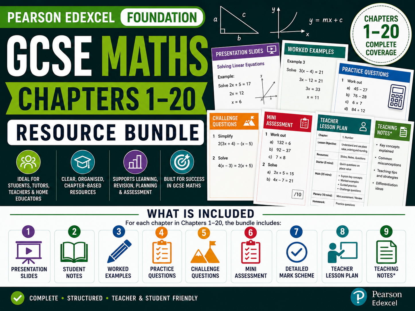 Full Pearson Edexcel GCSE Maths Foundation Resource Bundle | Chapters 1–19