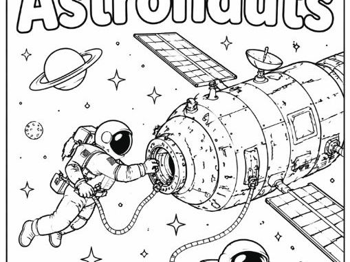 Astronauts perform Spacewalk - Space Exploration Colouring Page