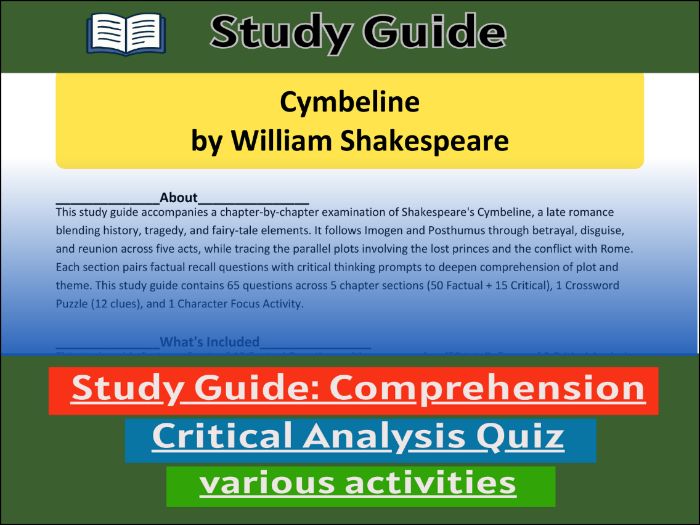 Study Guide for :Cymbeline by William Shakespeare | Comprehension 91����t