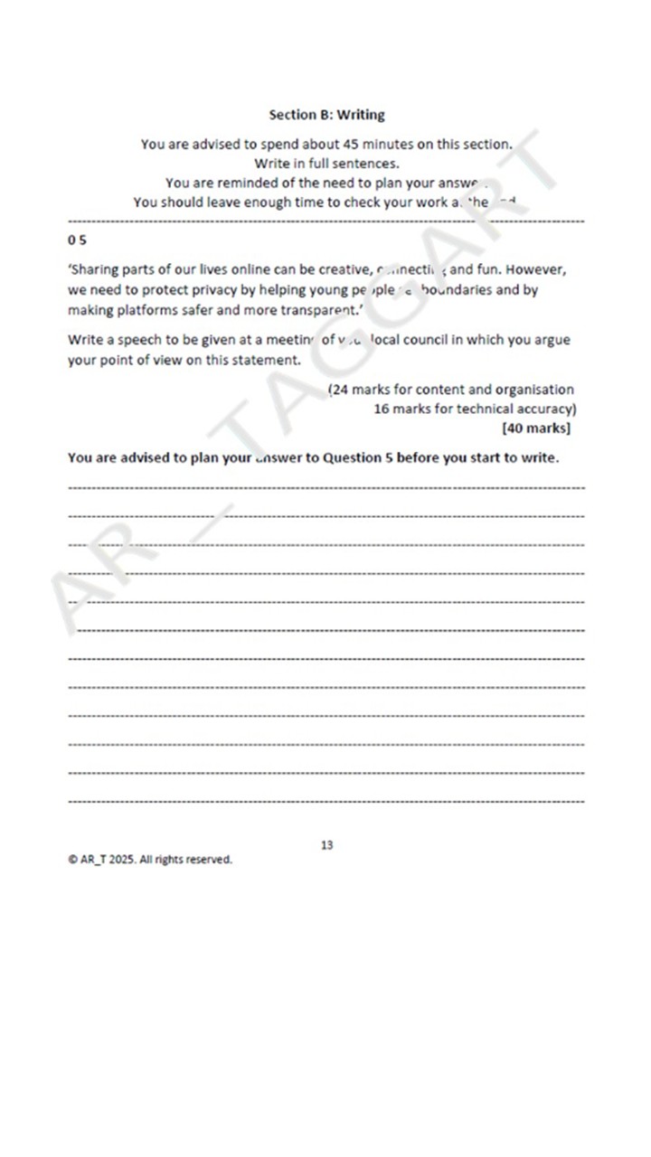 One AQA 2026 English Language Paper 2 Mock | Q4 Plan - (inf) | Teaching ...