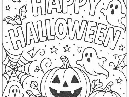 Happy Halloween Pumpkins Colouring Page