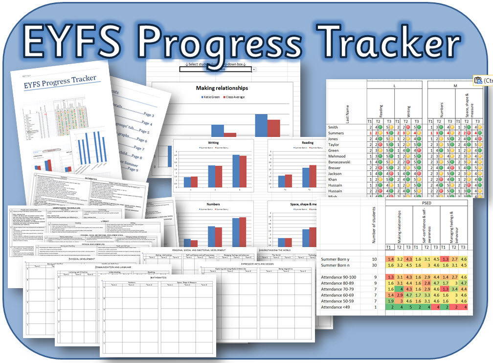 EYFS progress tracker in excel and recording sheets