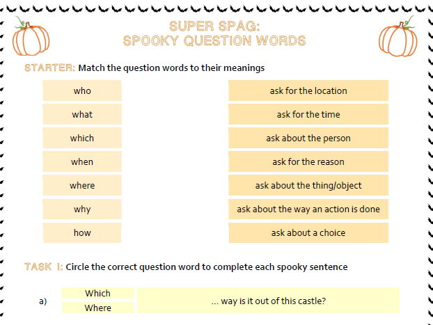 FREE Super SPAG - English - Spooky Question Words - Halloween Worksheet