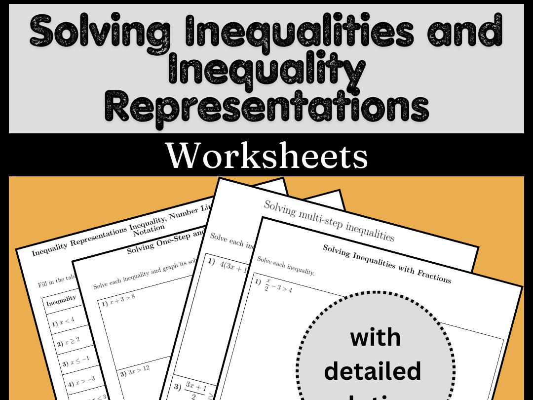 Solving Inequalities and Inequality Representations Worksheets