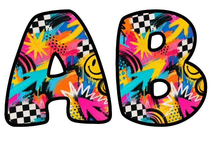 Checkerboard Brushstroke Pop Bubble Letters | Patterned Bulletin Board Letters