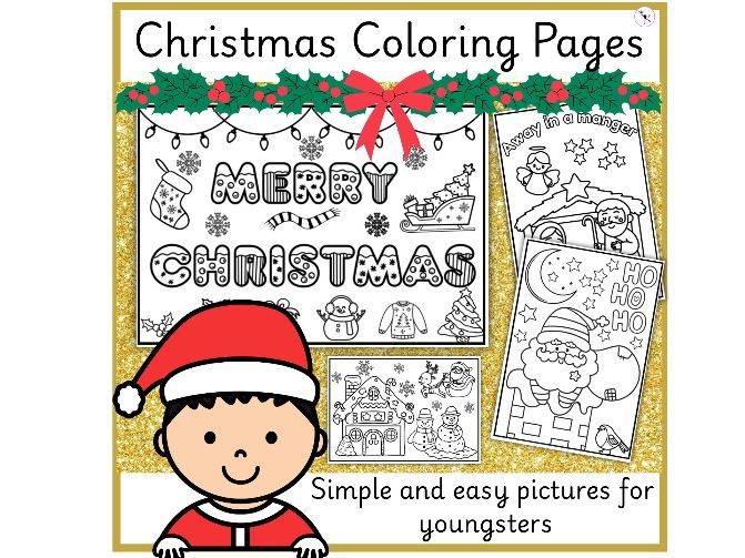 Christmas coloring pages for K-3rd Grade, Nativity, Santa, Festive pictures