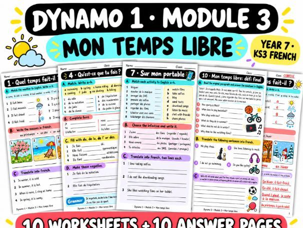 Dynamo 1 Module 3 – Mon temps libre – French Worksheets & Answers