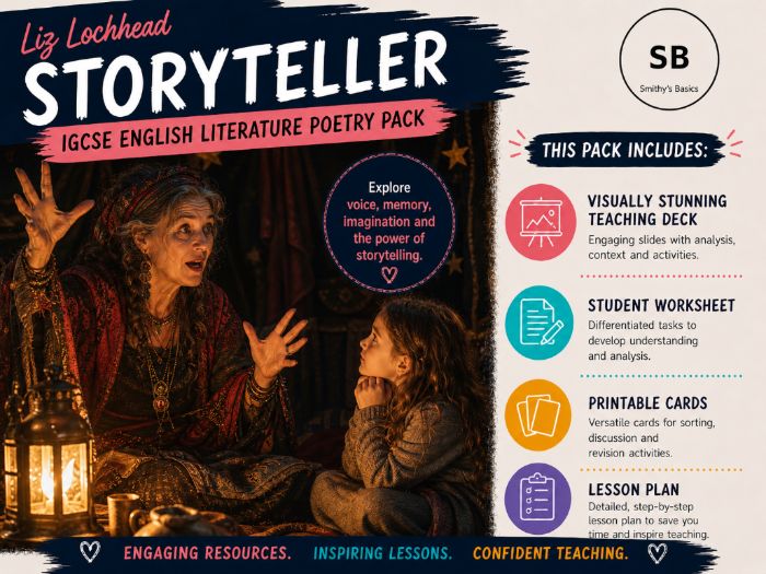 “Storyteller" - poem by Liz Lochhead - card activity lesson pack from Smithy's Basics