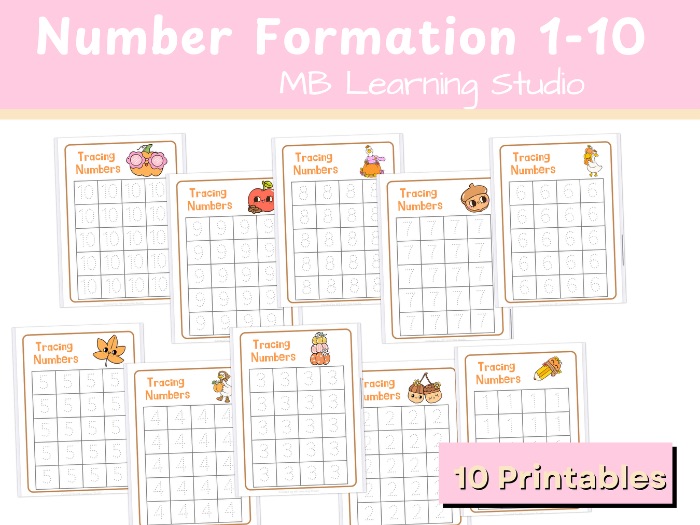 Autumn/Fall Number Formation Worksheets | Trace & Write Numbers 1–10 | EYFS, KS1, Pre-K to Kinder