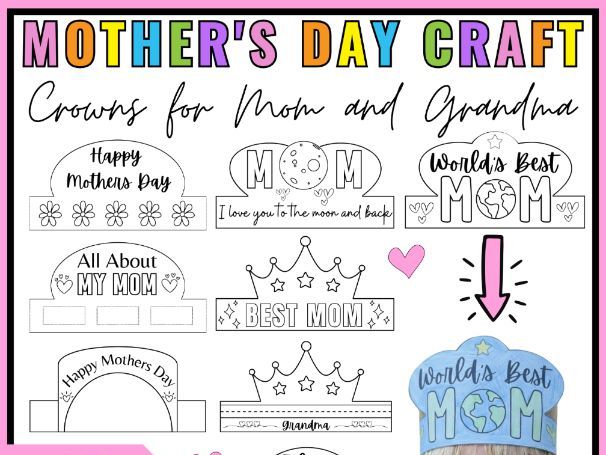 Mother's Day Craft Crown Paper Hat Headband Template Printable Coloring Activity