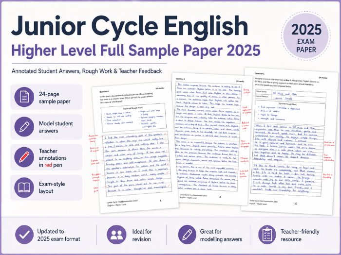 Junior Cycle English Higher Level Full Sample Paper 2025 – Annotated Student Answers