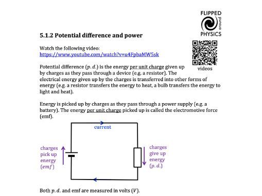 Potential difference and power