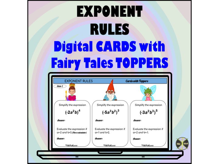 Exponent Rules-Digital Cards with Fairy Tales Toppers