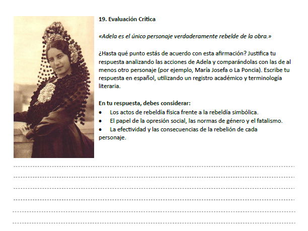 La Casa de Bernarda Alba End of Topic Test - Characters and Context Revision