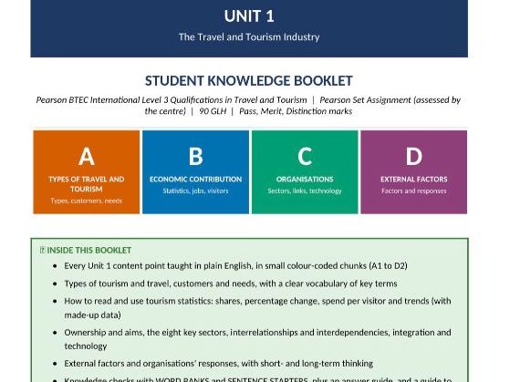 Pearson BTEC International Level 3 Travel and Tourism | Unit 1 The Travel and Tourism Industry | 72p