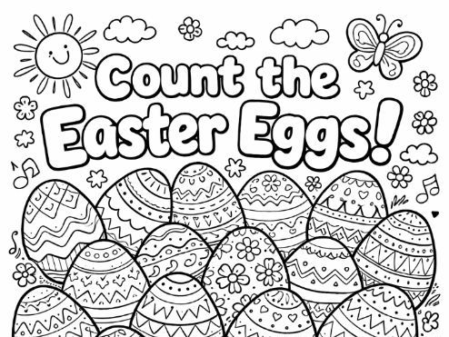 Count the Easter Eggs Colouring Page