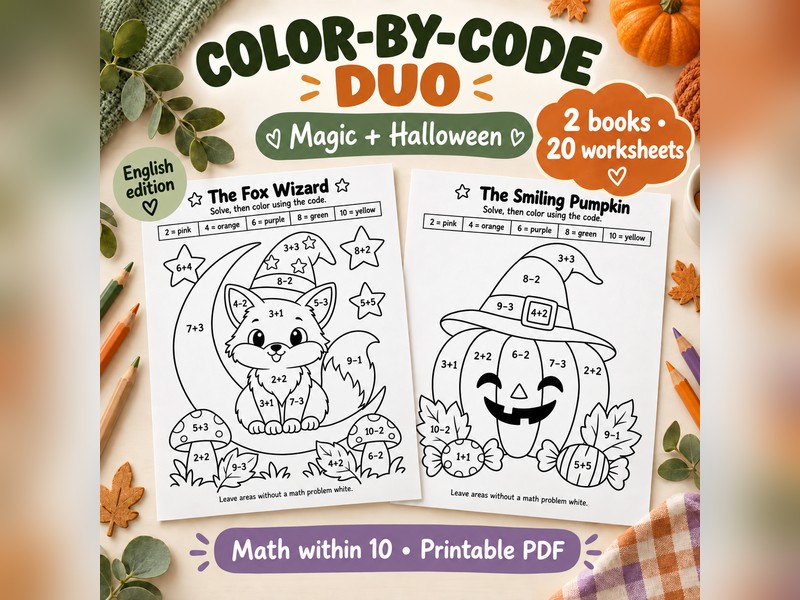 Halloween and Magic Color by Code - Addition and Subtraction within 10
