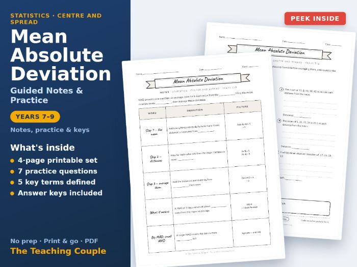 Mean Absolute Deviation Guided Notes & Practice + Answer Keys