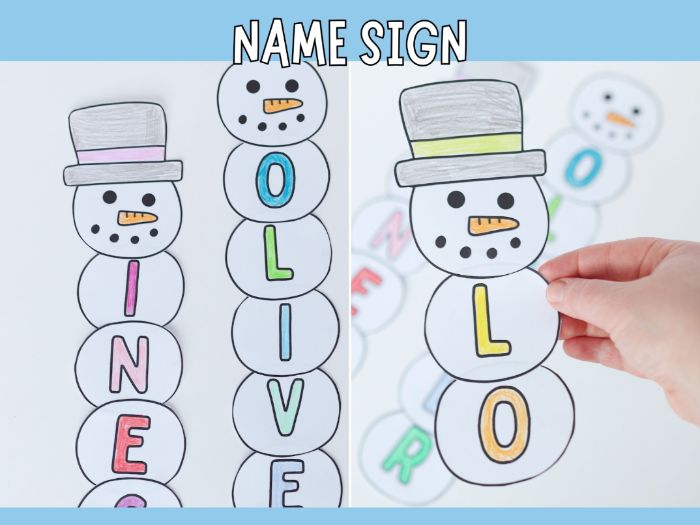Printable Snowman Name Sign Craft for Kids