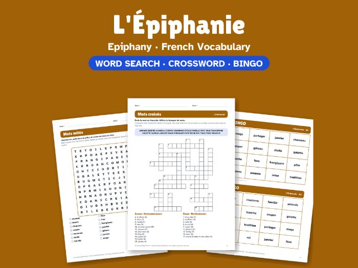 Epiphany in French: Word Search, Crossword & Bingo