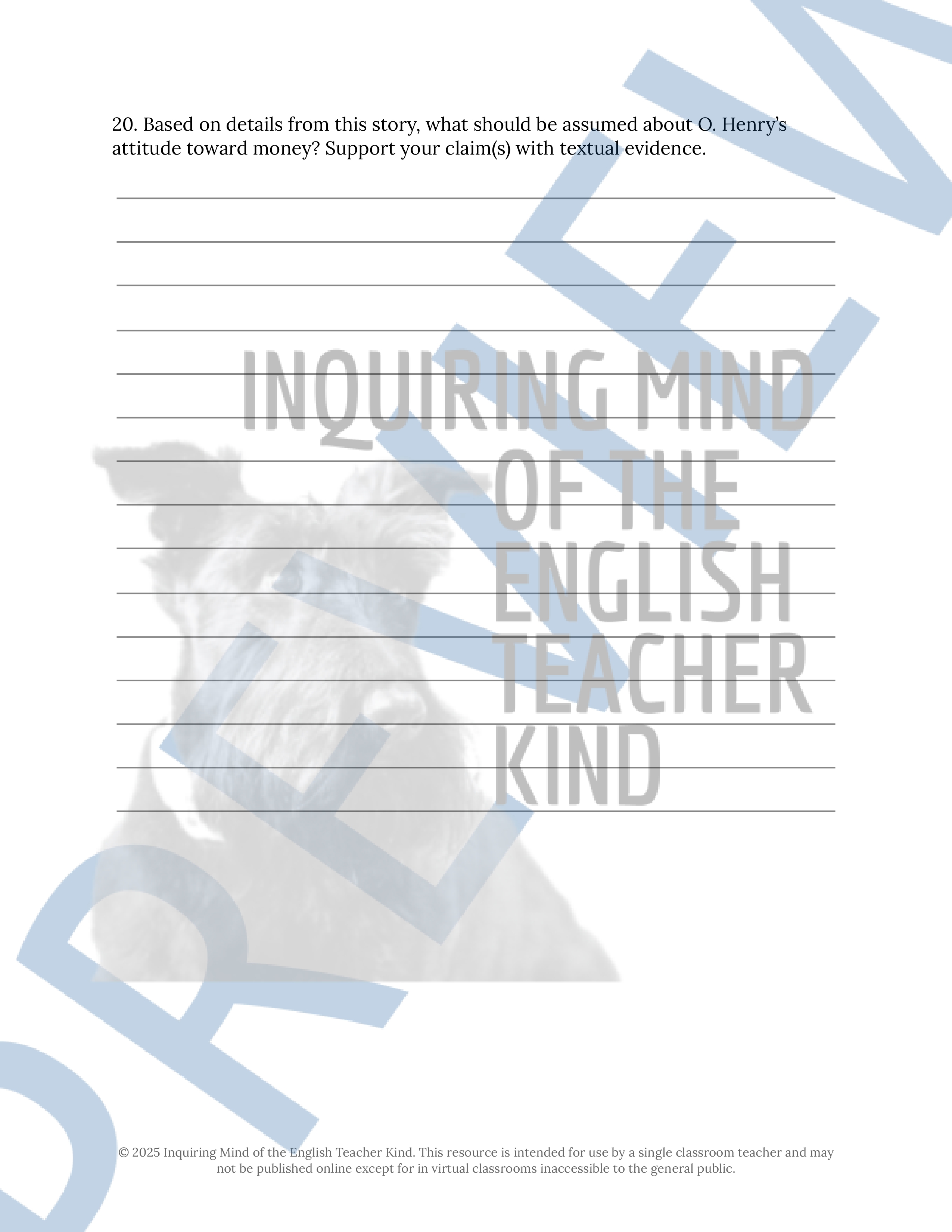 "Mammon and the Archer" by O. Henry Analysis Worksheet | Valentine's ...