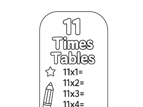 11 Times Tables Colouring Template Bookmark MTC Check