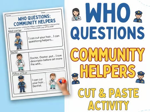 Who Questions Speech Therapy Community Helpers Cut and Paste Worksheets