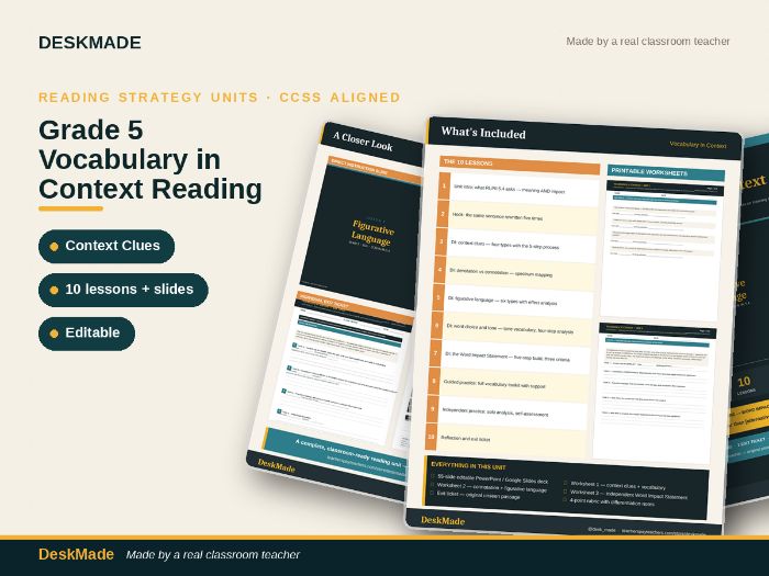 Grade 5 Vocabulary in Context Reading Unit | 10 Lessons + Context Clues