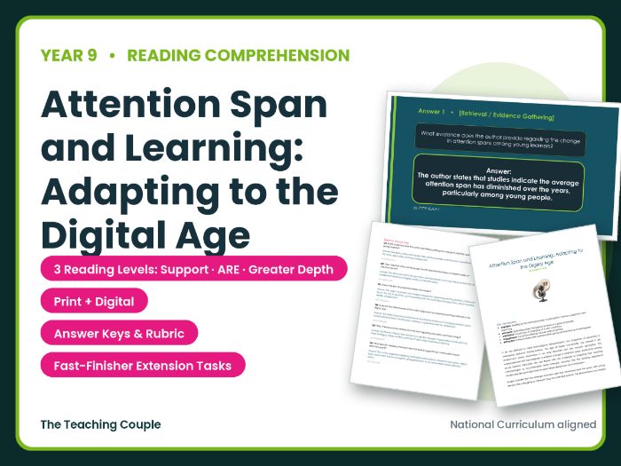 Attention Span and Learning: Reading Comprehension Bundle | Year 9 (KS3)