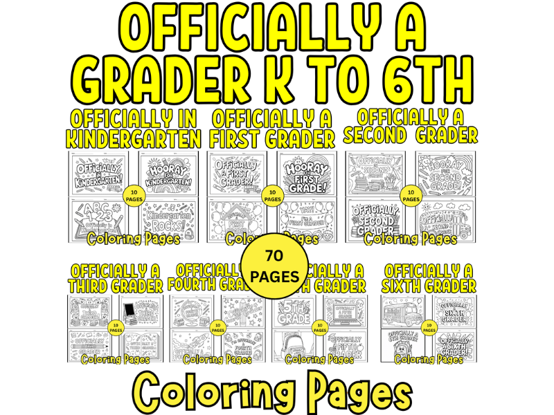 Officially a Grader Coloring Pages: K to 6th Grade Back-to-School Bundle No Prep