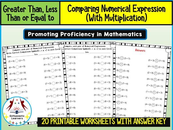 Greater Than, Less Than, or Equal To – Compare Numerical Multiplication Expressions Worksheets Prati