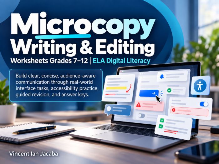 Microcopy Writing & Editing Worksheets Grades 7–12 | ELA Digital Literacy & Communication Skills