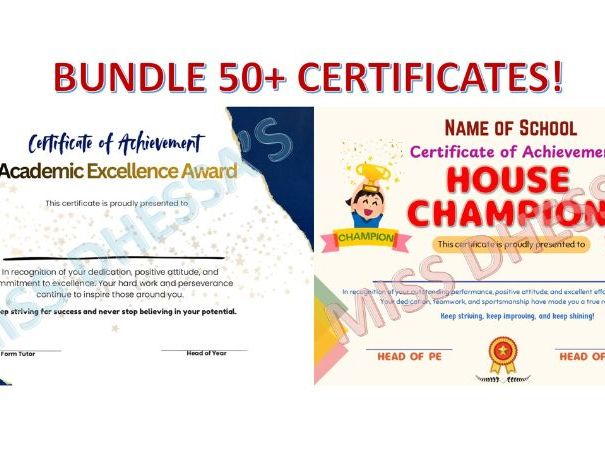 Editable Teacher Certificate Bundle | 50+ Classroom and Sports Awards | Primary & Secondary School |