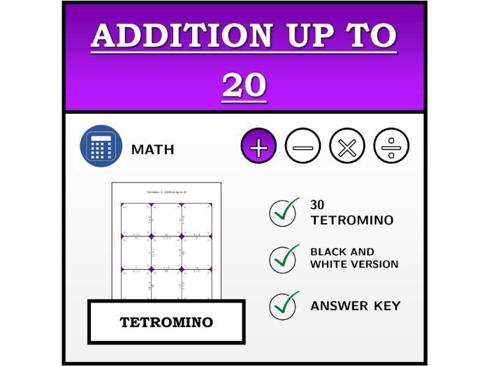 Tetromino | Addition up to 20 | Math Activity | FREE