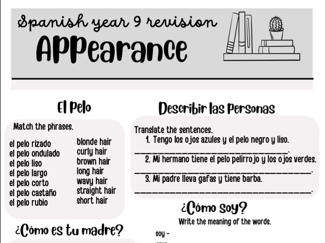 Appearance revision worksheet