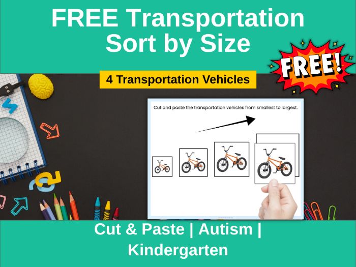 FREE Transportation Sort by Size Cut & Paste