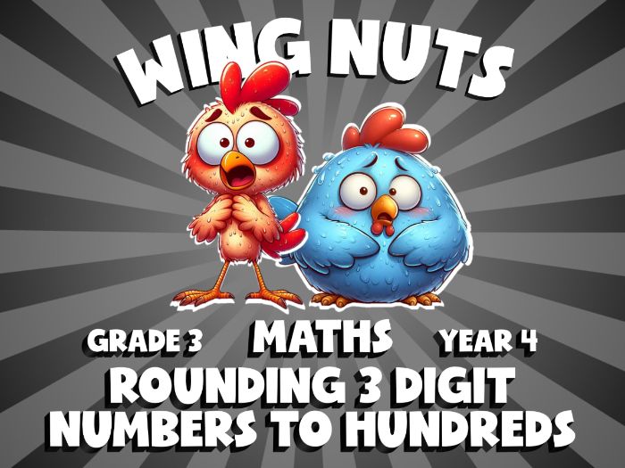 Rounding 3 Digit Numbers to Hundreds WING NUTS Maths Game | No-Prep Year 4 Review Activity