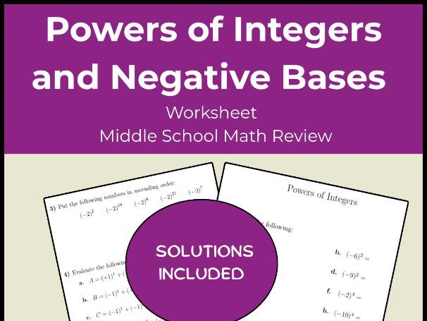 Powers of Integers and Negative Bases Worksheet Middle School Math Review