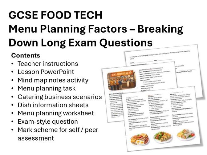 GCSE Food & Hospitality Menu Planning Lesson | WJEC & OCR NEA2