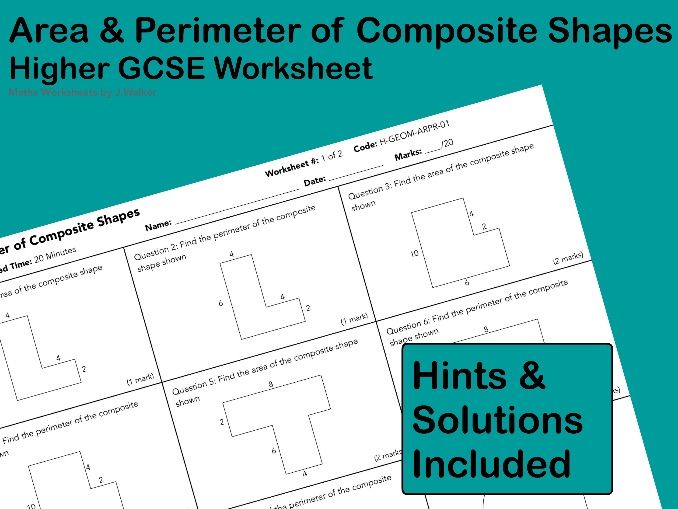 GCSE Maths Worksheet: Area & Perimeter of Composite Shapes - Higher Tier