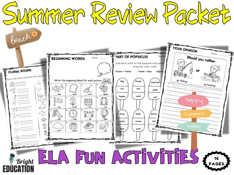 Summer Review Packet 1st & 2nd Grade – ELA End of the Year Activities