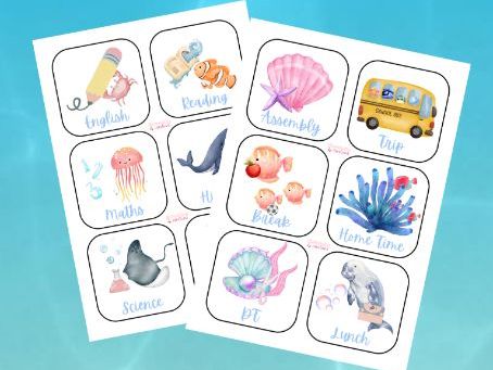 Ocean Themed Visual Time Table Cards.
