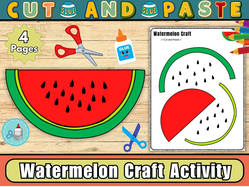 Watermelon Craft Activity – Fun Summer Fruit Cut and Paste Template for Kids