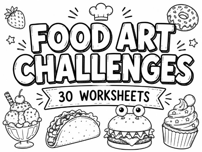 Food Art Challenges | 30 Creative Drawing Worksheets | KS2 KS3 Art Cover Lessons | Food Design Activ