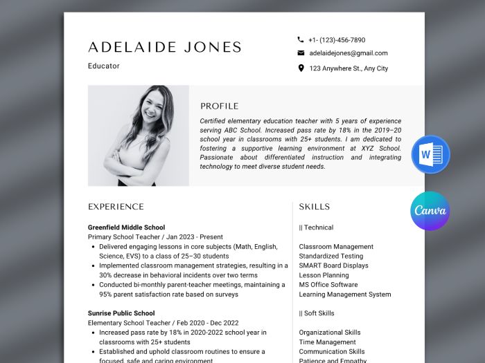 Teacher resume with photo Word, Teacher Resume PDF, Teacher resume with picture Canva, Cover Letter